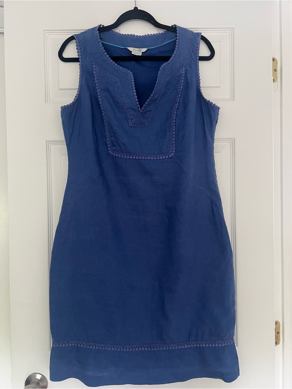 Boden 🇬🇧 Abigail 100% linen Blue Sleeveless Embroidered Dress - Picture 5 of 12